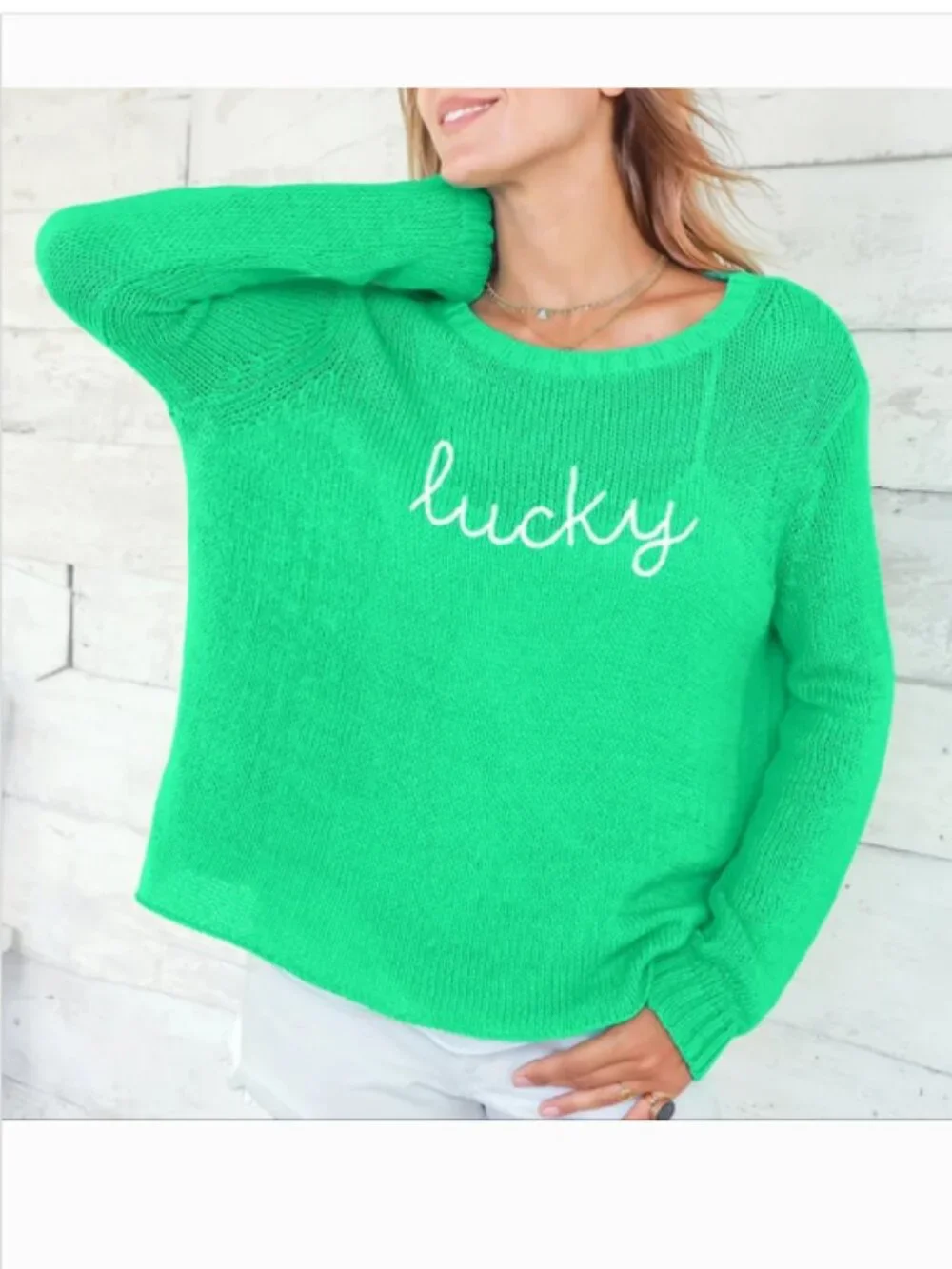 Wooden Ships Lucky Green Embroidered Sweater M/L